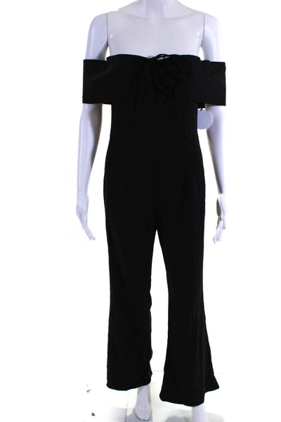 About Us Women's Off Shoulder Halter Neck Straight Leg Jumpsuit Black Size S