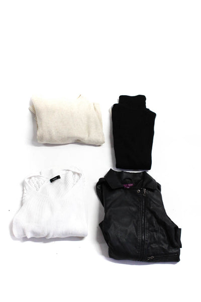Aqua Women's Cotton Long Sleeve V-Neck Ribbed Sweater Blouse White Size S Lot 4