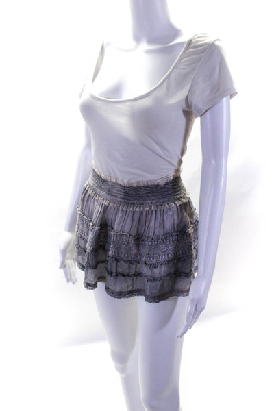 Sunday Women's Stretch Low Rise Embroidered  Lace Mini Skirt Gray Size M