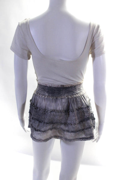 Sunday Women's Stretch Low Rise Embroidered  Lace Mini Skirt Gray Size M