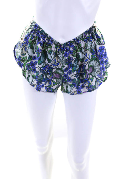 Vanita Rosa Women's Low Rise Floral  Studded Mini Shorts Green Size M