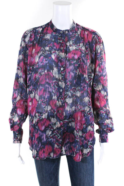 Etoile Isabel Marant Womens Abstract Floral Button Down Shirt Blue Pink Size 36