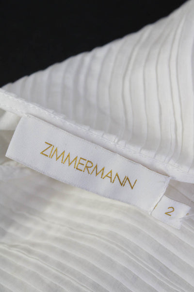 Zimmermann Womens Pleated Sheer Short Sleeved Round Neck Blouse White Size 2