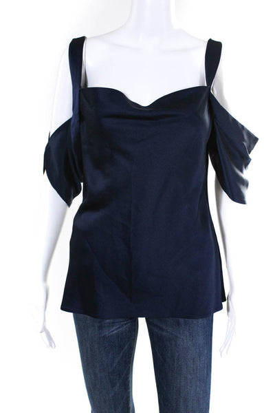Jason Wu Womens Cold Shoulder Short Sleeved Cowl Neck Blouse Dark Blue Size 10