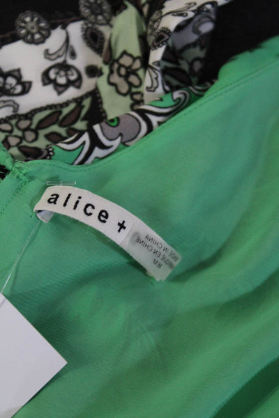 Alice + Olivia Women's Sleeveless Floral Print Halter Neck Top Green Size M