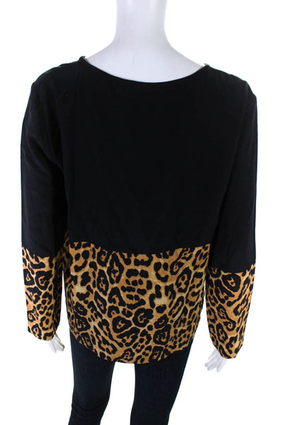 Intermix Women's Silk Long Sleeve Half Leopard Print Blouse Black Size S