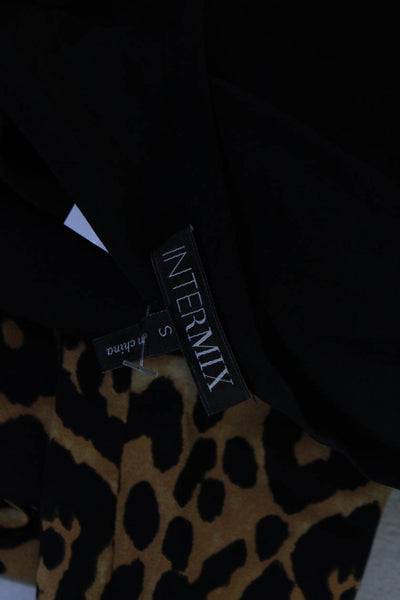 Intermix Women's Silk Long Sleeve Half Leopard Print Blouse Black Size S