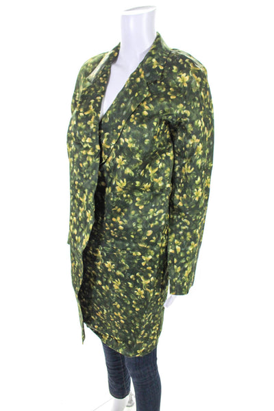 Vera Wang Womens Single Button Notched Lapel Floral Silk Jacket Green Size 6