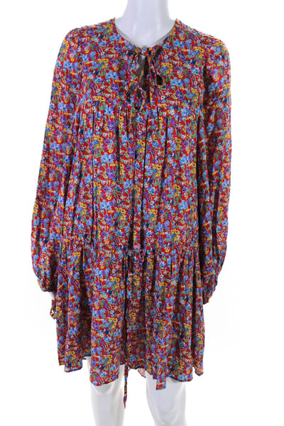 Perseverance Women's Floral Print Tie Waist Knee Length Dress Multicolor Size M