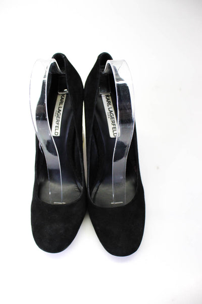 Karl Lagerfeld Womens Round Toe Caged Lucite Heel Slip On Pumps Black Suede Sz 9