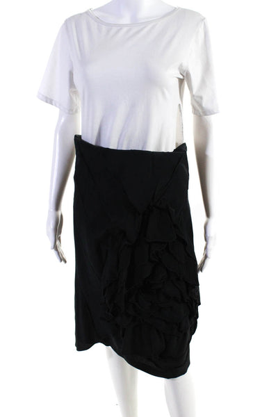 Robert Rodriguez Womens Pleated Ruffle Midi Skirt Black Silk Size 8