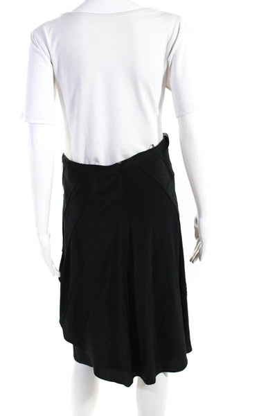 Robert Rodriguez Womens Pleated Ruffle Midi Skirt Black Silk Size 8