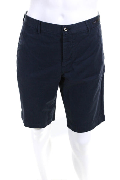PT01 Mens Flat Front Chino Twill 11" Shorts Navy Blue Cotton Size IT 52