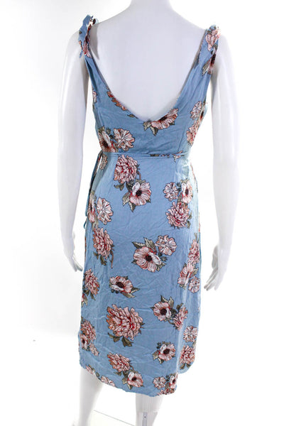 MINKPINK Womens Floral Print V Neck Wrap Dress Blue Size Extra Small