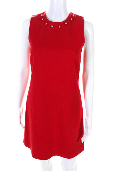 Christopher Kane Womens Wool Swarvoski Trim Sleeveless A-Line Dress Red Size 6