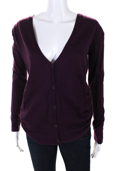 Jason Wu Womens Cashmere V-Neck Long Sleeve Cardigan Sweater Purple Size M