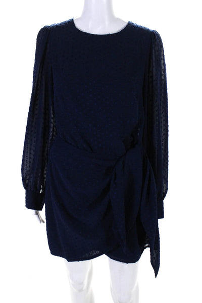 Yumi Kim Womens Polka Dot Long Sleeved Short Wrap Front Dress Dark Blue Size M