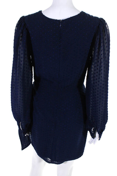 Yumi Kim Womens Polka Dot Long Sleeved Short Wrap Front Dress Dark Blue Size M