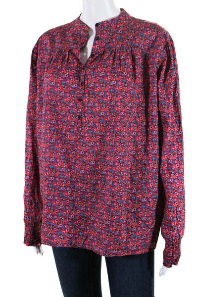 Ba&Sh Womens Long Sleeve Half Button Floral Shirt Blue Pink Cotton Size 6