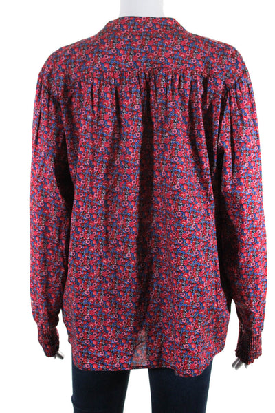 Ba&Sh Womens Long Sleeve Half Button Floral Shirt Blue Pink Cotton Size 6