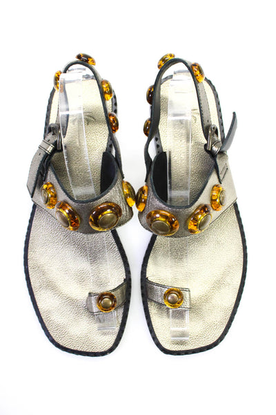 Tomas Maier Women's T-Straps Ankle Buckle Embellish Sandals Gold Size 8