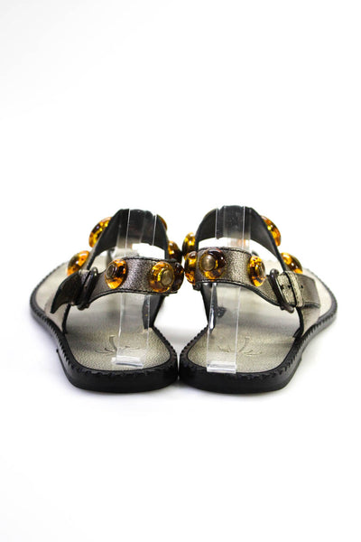 Tomas Maier Women's T-Straps Ankle Buckle Embellish Sandals Gold Size 8