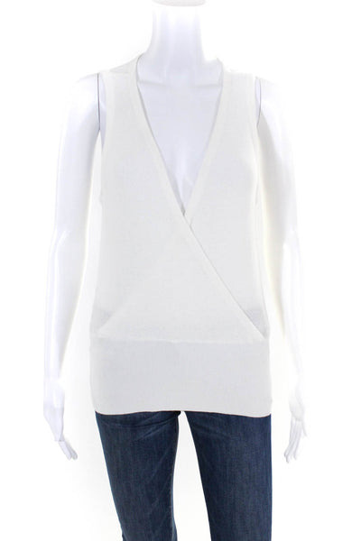 L'Agence Women's Sleeveless Wrap V Neck Rib Knit Top White Size S
