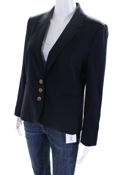 Buckley Womens Three Button Blazer Jacket Navy Blue Wool Size 8
