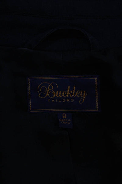 Buckley Womens Three Button Blazer Jacket Navy Blue Wool Size 8