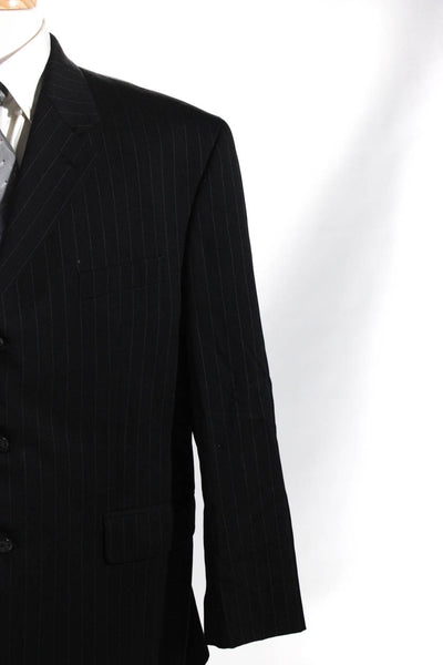 Chaps Mens Black Wool Pinstriped Three Button Long Sleeve Blazer Size 44S