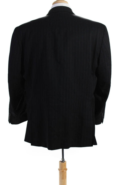 Chaps Mens Black Wool Pinstriped Three Button Long Sleeve Blazer Size 44S