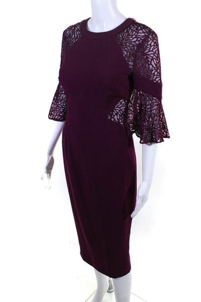 Jay Godfrey Womens Floral Lace Half Sleeved Knee Length Dress Purple Size 2