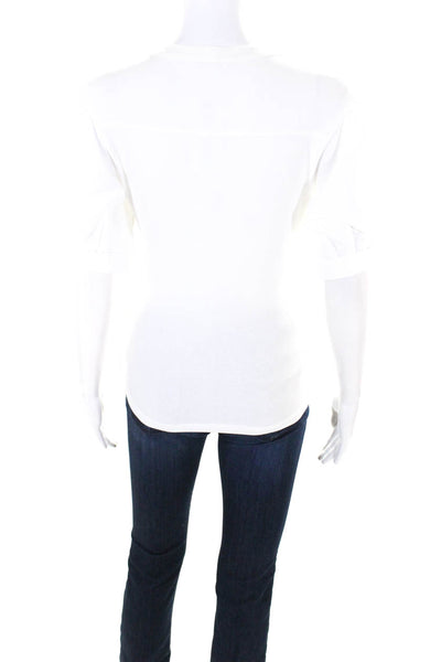ALC Women's Cotton Blend Puff Sleeve Crewneck Top White Size L