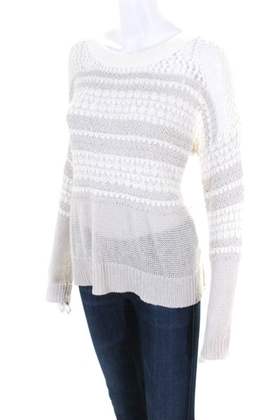 Elizabeth and James Womens Striped Textured Long Sleeve Sweater Beige Size XS