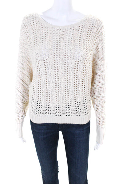 Elizabeth and James Womens Cotton Open Knit Textured Sweater White Size XS
