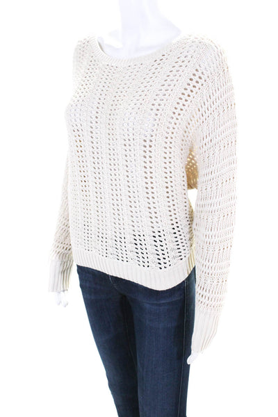 Elizabeth and James Womens Cotton Open Knit Textured Sweater White Size XS