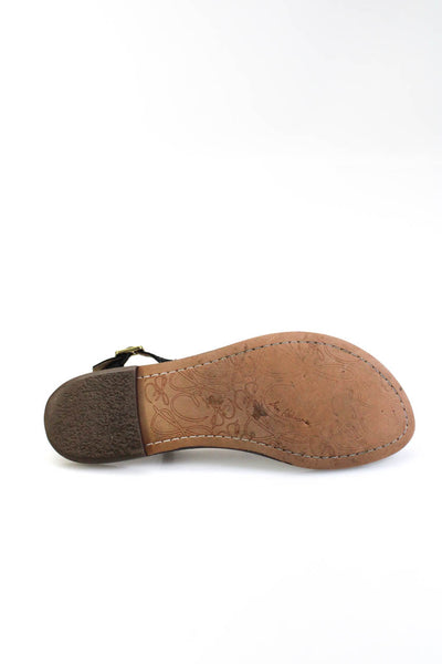 Sam Edelman Women's T-Strap Round Toe Flat Sandals Black Size 7.5