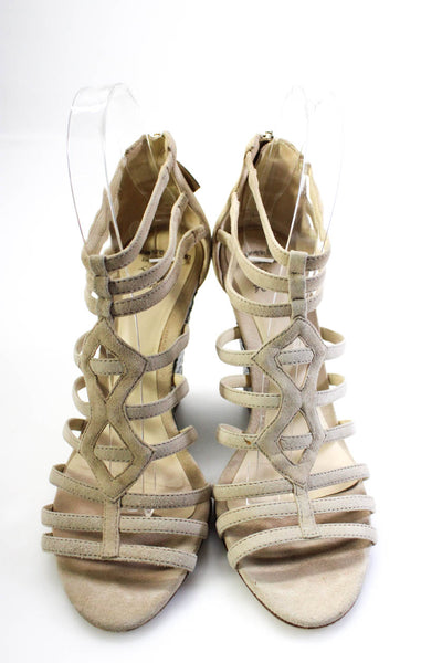 Alexandre Birman Women's Suede Wedge Heel Strappy Sandals Beige Size 7.5