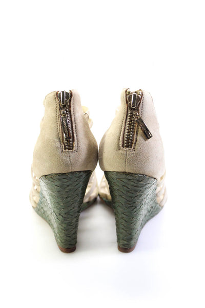 Alexandre Birman Women's Suede Wedge Heel Strappy Sandals Beige Size 7.5