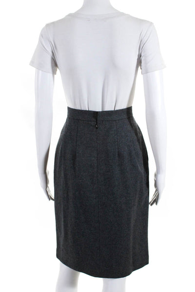 Paula Hian Womens Wool Shearling Zip Up Jacket Pencil Skirt Suit Gray Size 14