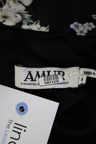 AMUR Womens Satin Floral Print One Button Long Sleeve Blazer Black White Size 8
