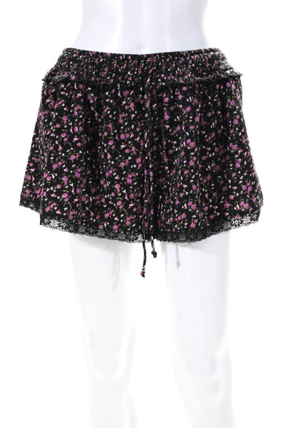 Majorelle Womens Floral Print Drawstring Shorts Black Size Small