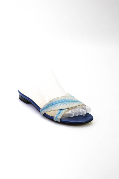 Sarah Flint Women's Open Toe Crisscross Straps Slides Sandals Blue Size 8.5