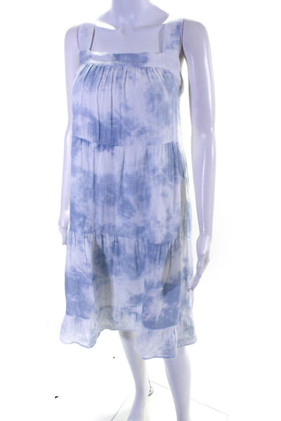 Rails Womens Tie Dyed Square Neck Sleeveless Tiered Dress Blue White Size S