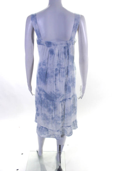 Rails Womens Tie Dyed Square Neck Sleeveless Tiered Dress Blue White Size S