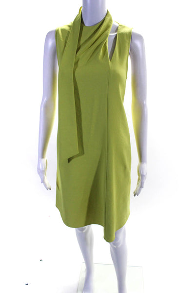 Tibi Womens Sleeveless Asymmetrical Tied Neck Sheath Dress Lime Green Size 2