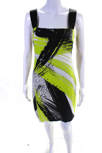 Milly Womens Abstract Sleeveless Short Dress Lime Green Black White Size 10