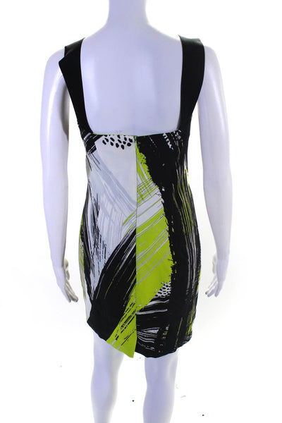 Milly Womens Abstract Sleeveless Short Dress Lime Green Black White Size 10