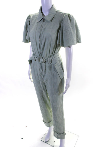 Jonathan Simkhai Womens Zippered Collar Short Sleeved Jumpsuit Mint Green Size 4