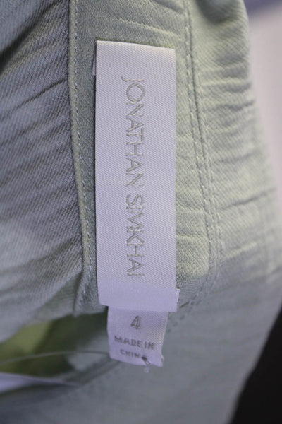 Jonathan Simkhai Womens Zippered Collar Short Sleeved Jumpsuit Mint Green Size 4